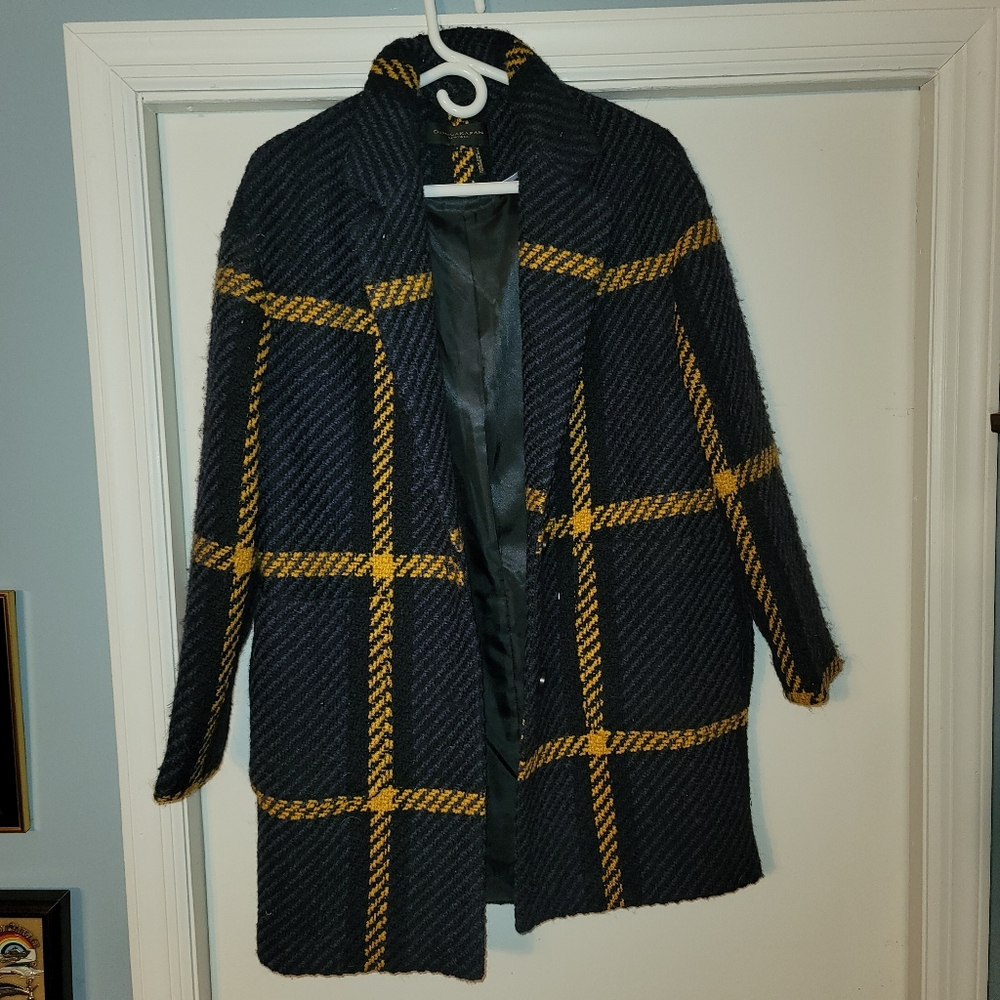 DKNYC Women's Textured Plaid Wool Trench Coat - M